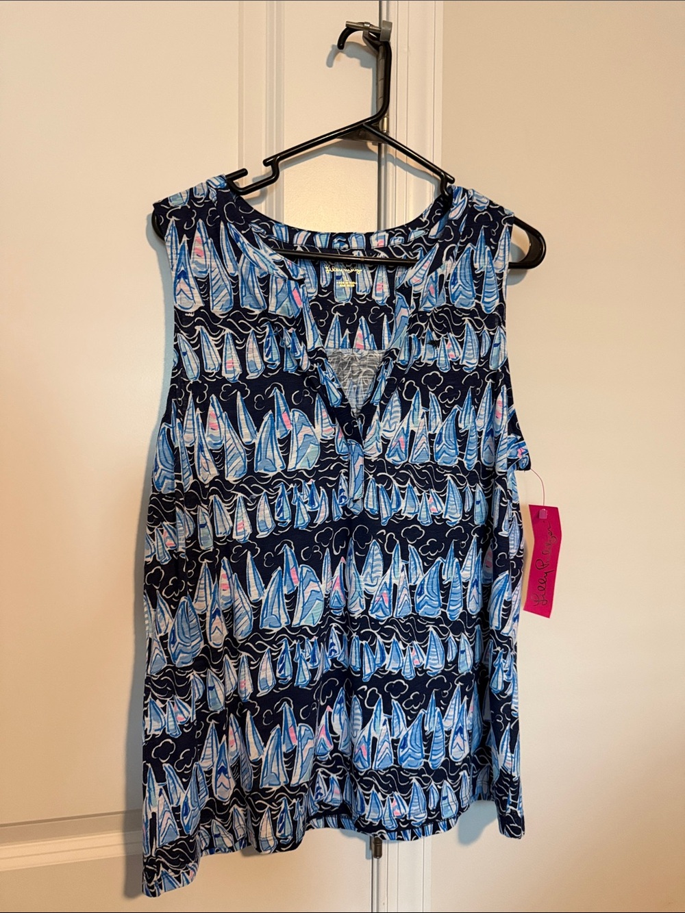 Lilly Pulitzer Navy Sailboat Print Sleeveless Top